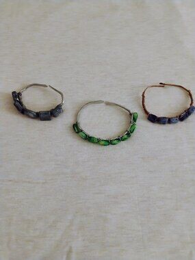 Bracelets Set Handmade Wire Wrapped Stone Bead Cuff